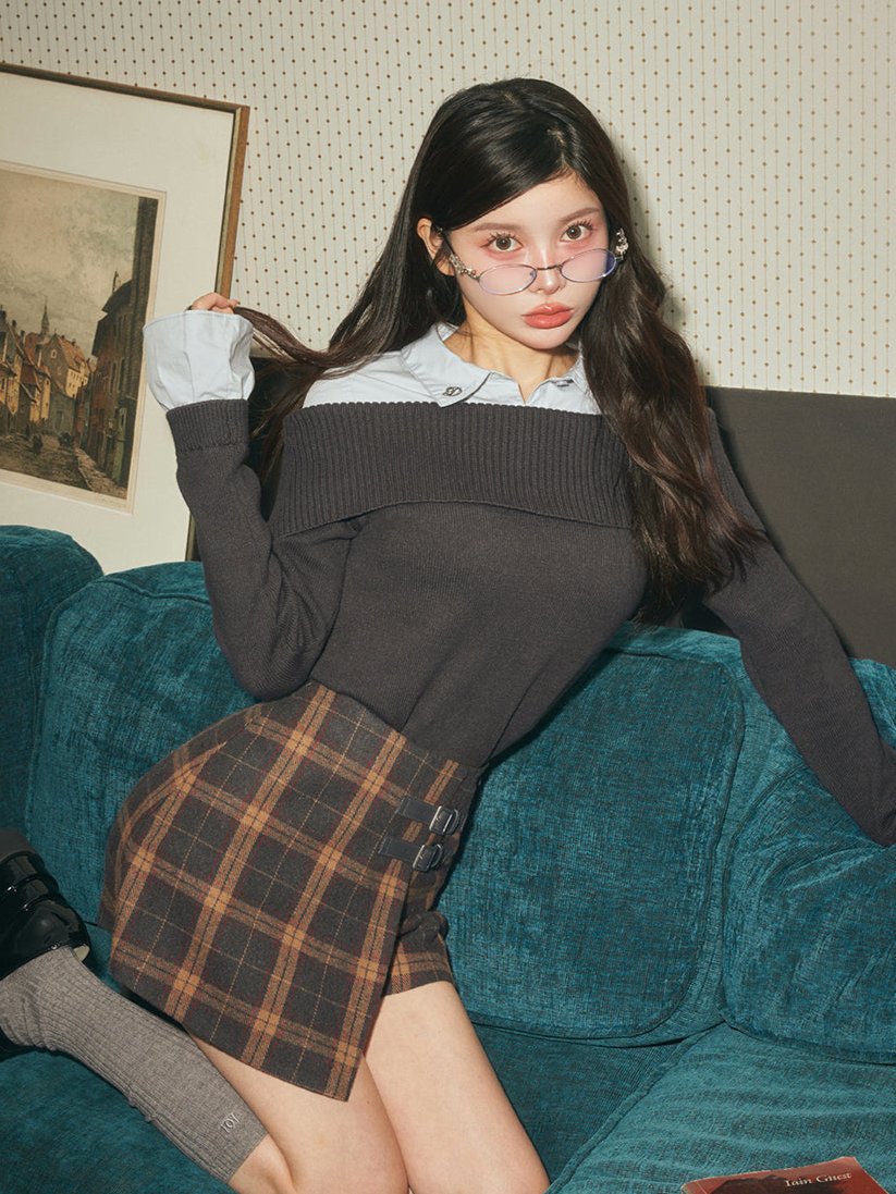 シャツドッキングオフショルニットトップス – Darich (ダーリッチ)