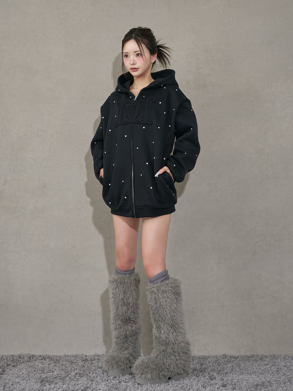 フィグベル アタッチドフーディー パーカー オートミール パープル