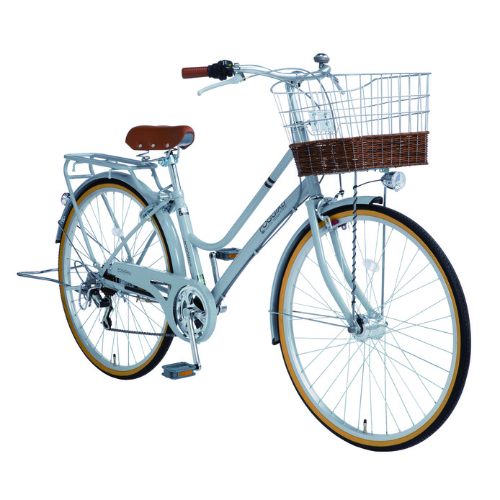 引き取り限定】自転車 中古車 変速 シティサイクル 青 茶色サドル