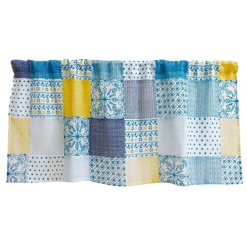 カフェ パッチワーク 1枚入 DCM カフェカーテン 幅100×丈45cm ブルー