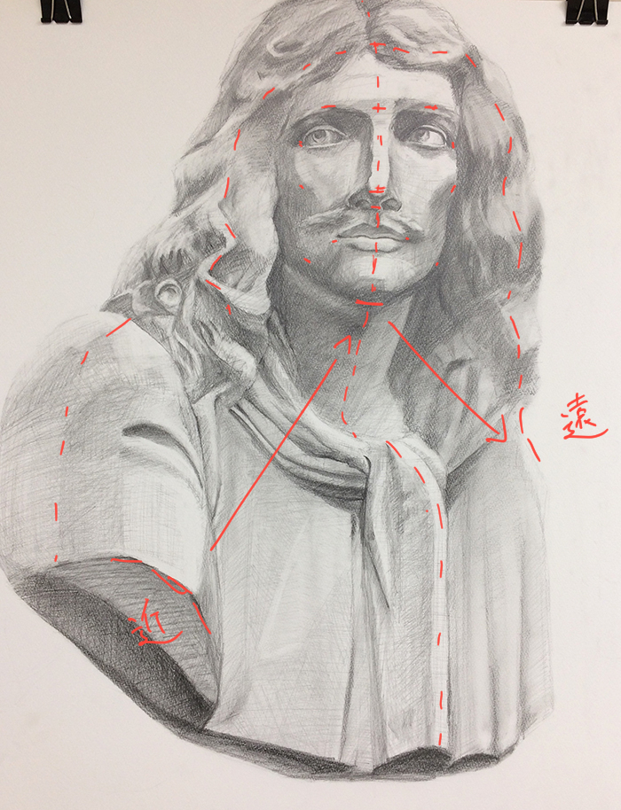 デッサン添削「石膏像「モリエール」のデッサン」