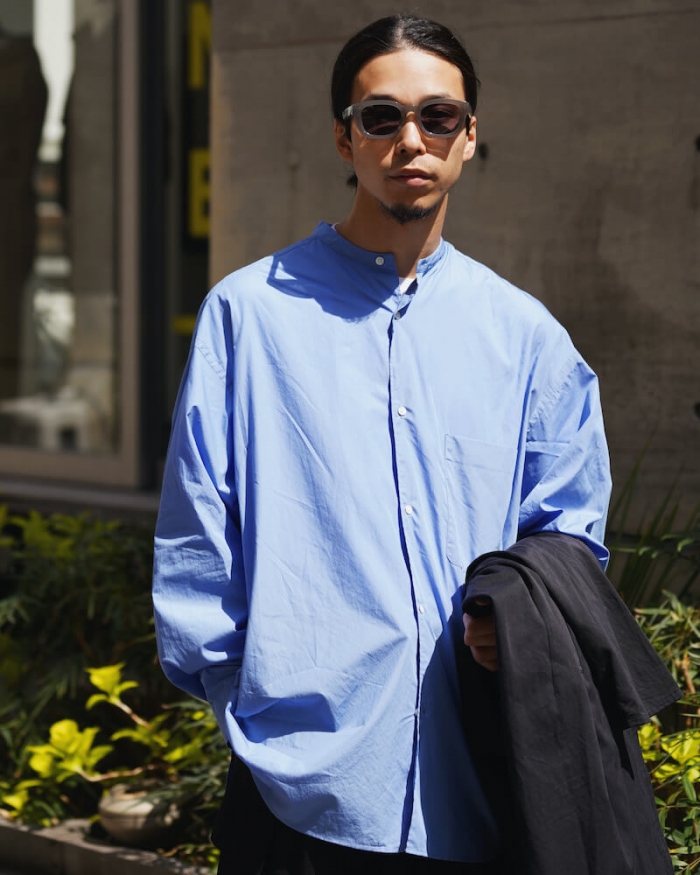 トップス graphpaper broad oversized band shirts Graphpaper (グラフペーパー) Broad L/S Oversized Band Collar Shirt