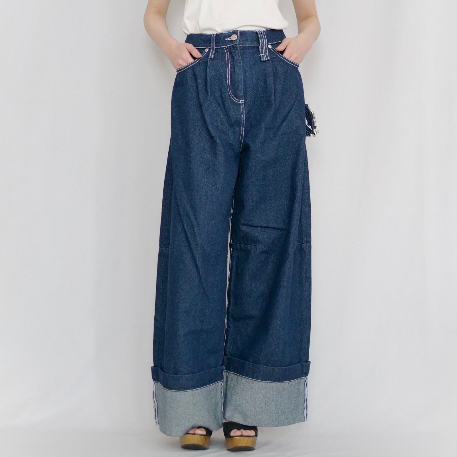 SIMONE ROCHA WIDE LEG PUDDLE JEANS W/ EMB – dim at noon