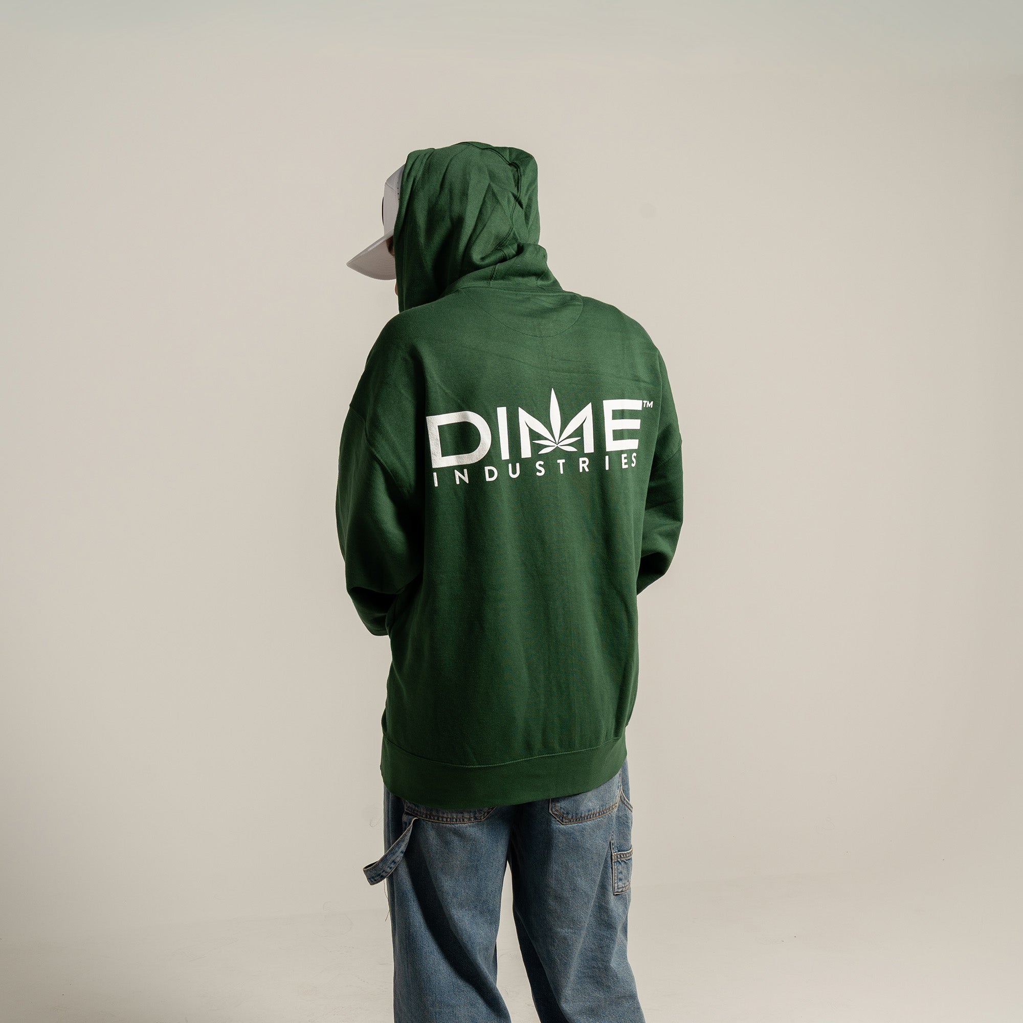 DIME Zip-Up Hoodie – Men's Green Jacket with White Logo – Dime Merch