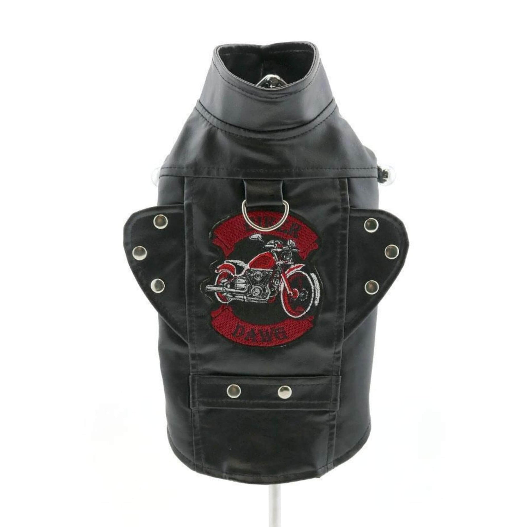 Biker Dawg Motorcycle Dog Jacket - Black Faux Leather