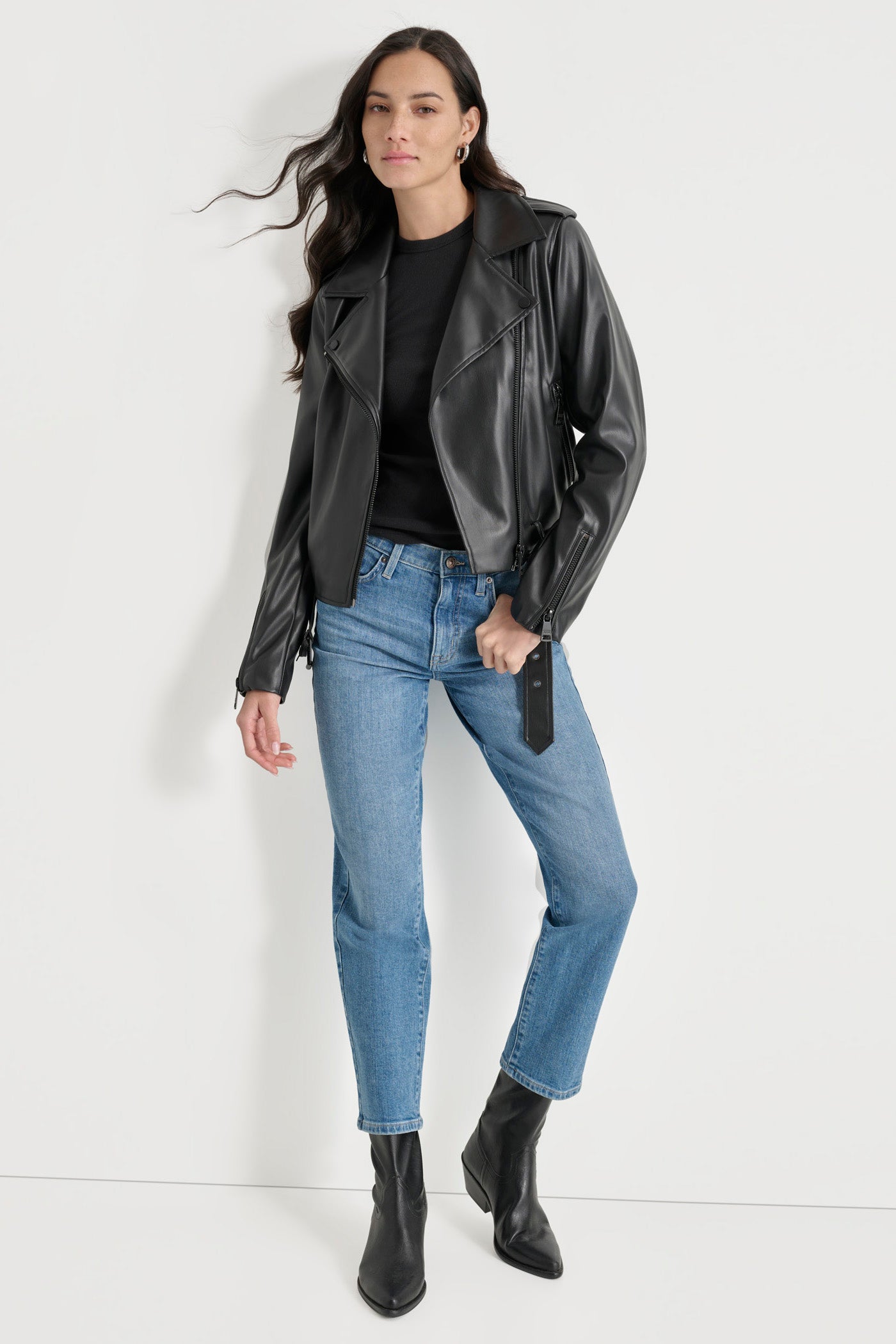 Faux Leather Moto Jacket | Leather/Faux LeatherMoto | DKNY