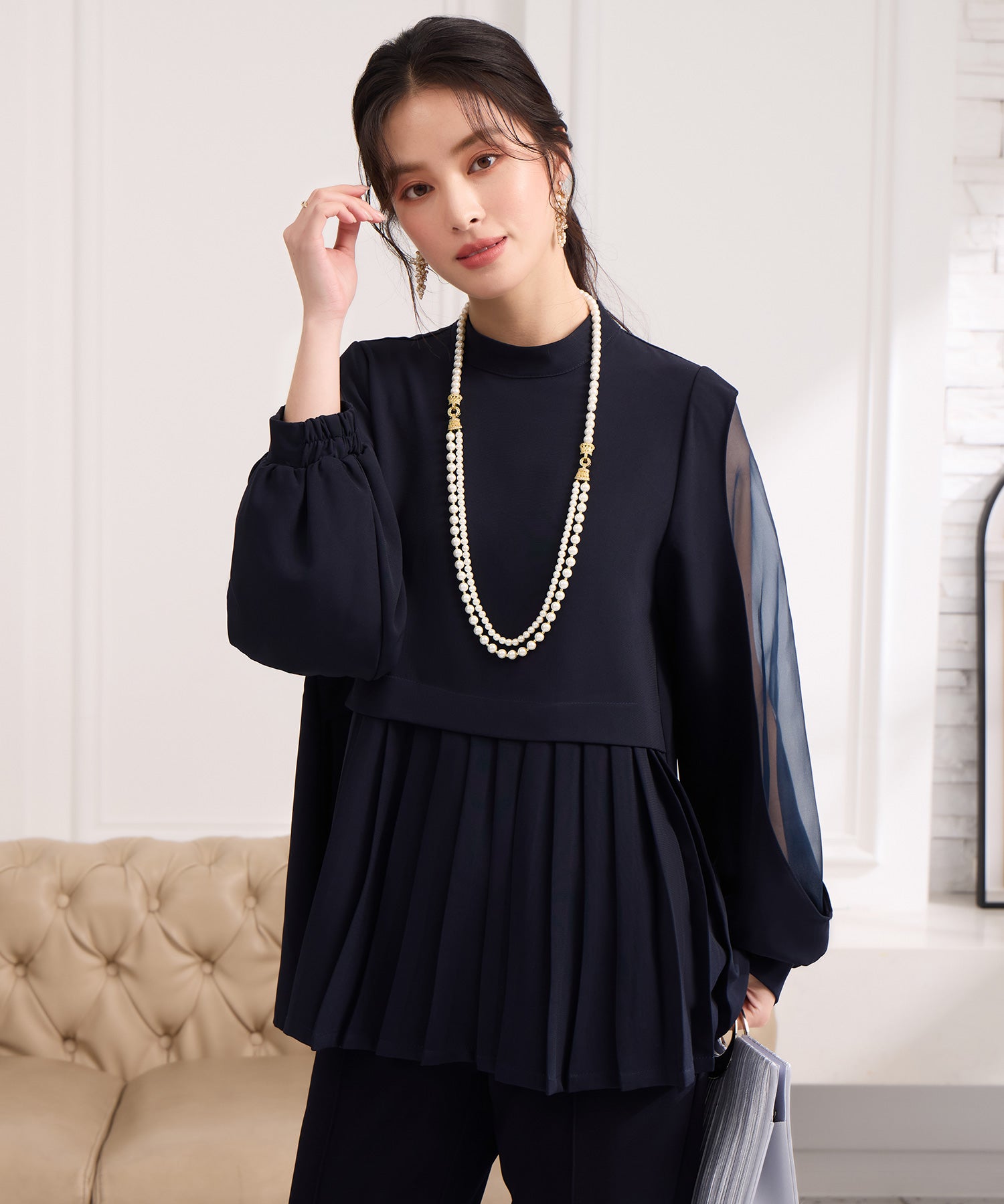 プリーツ切り替え セットアップ パンツドレスcy88633 ネイビー – [公式