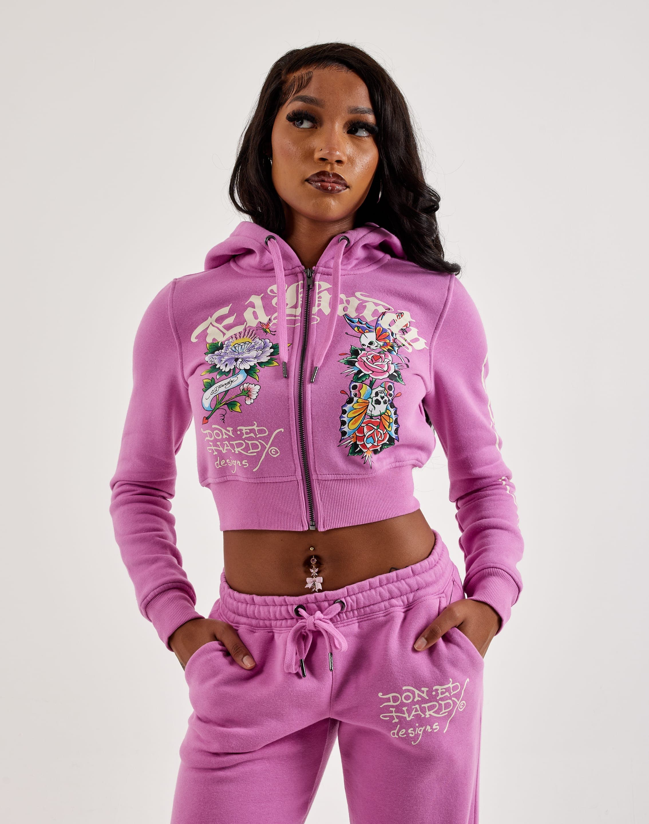 Ed Hardy Flower Skull Y2K Full-Zip Fleece Hoodie – DTLR