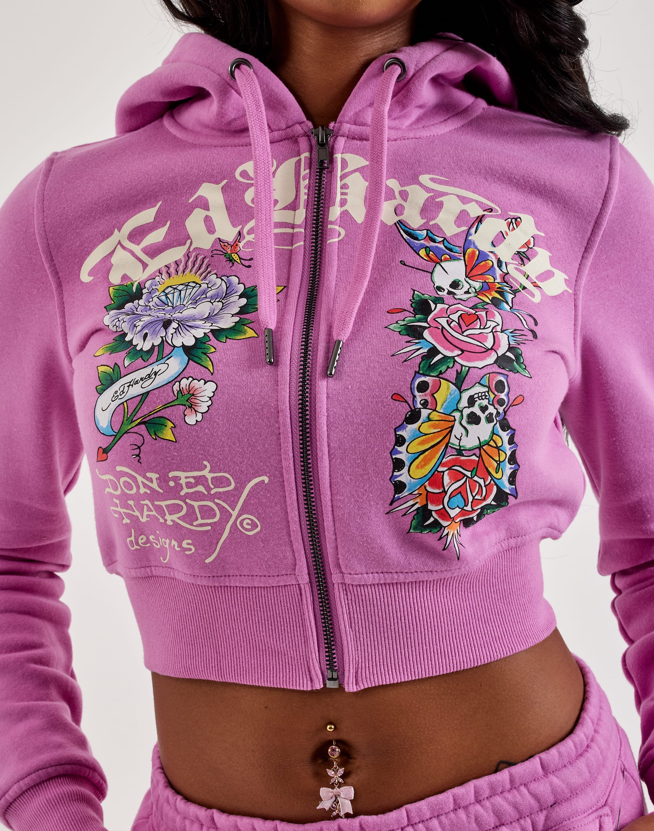 Ed Hardy Flower Skull Y2K Full-Zip Fleece Hoodie – DTLR