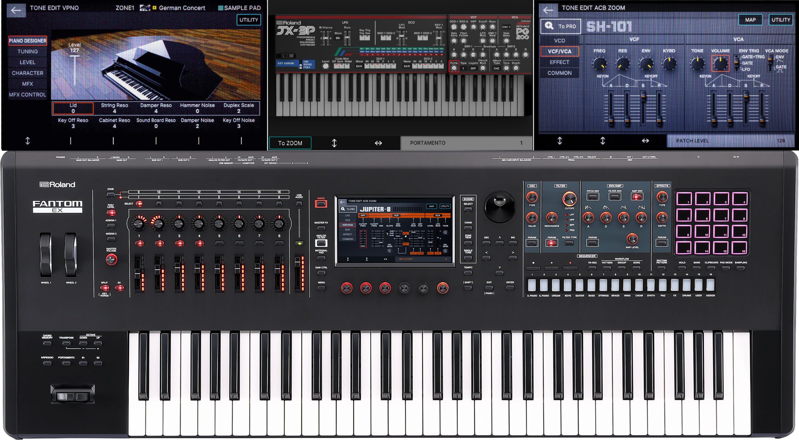 Rolandのフラグシップ、FANTOM EXが誕生。JUPITER-8、SH-101、JX-3Pを