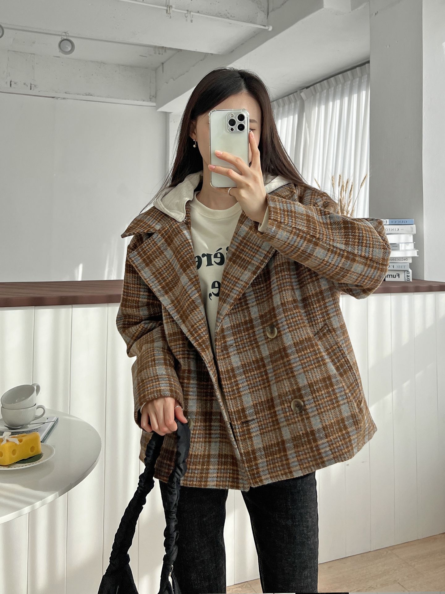 フード付キルト裏地チェックジャケット | レディースファッション通販