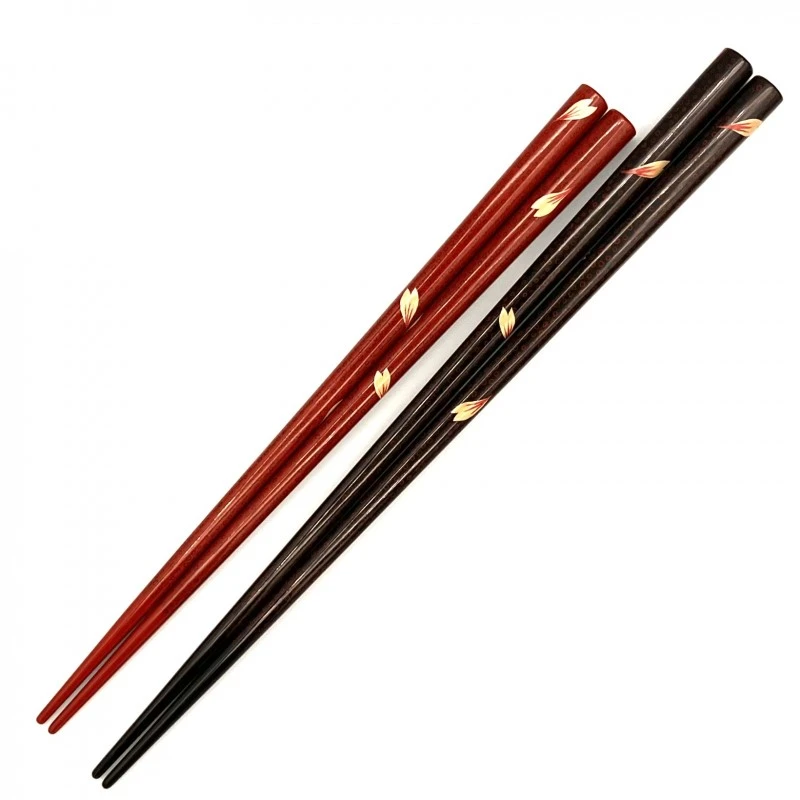 送料無料】津軽塗箸 七々子塗 桜蒔絵 夫婦箸セット【桐箱入】 - お
