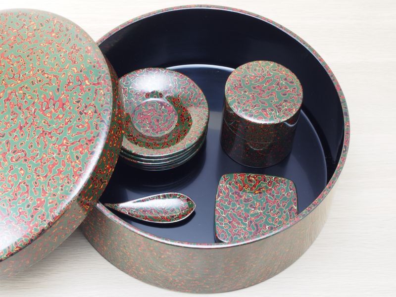 唐塗 茶櫃セット 緑赤 - 津軽塗専門店 恵比須屋