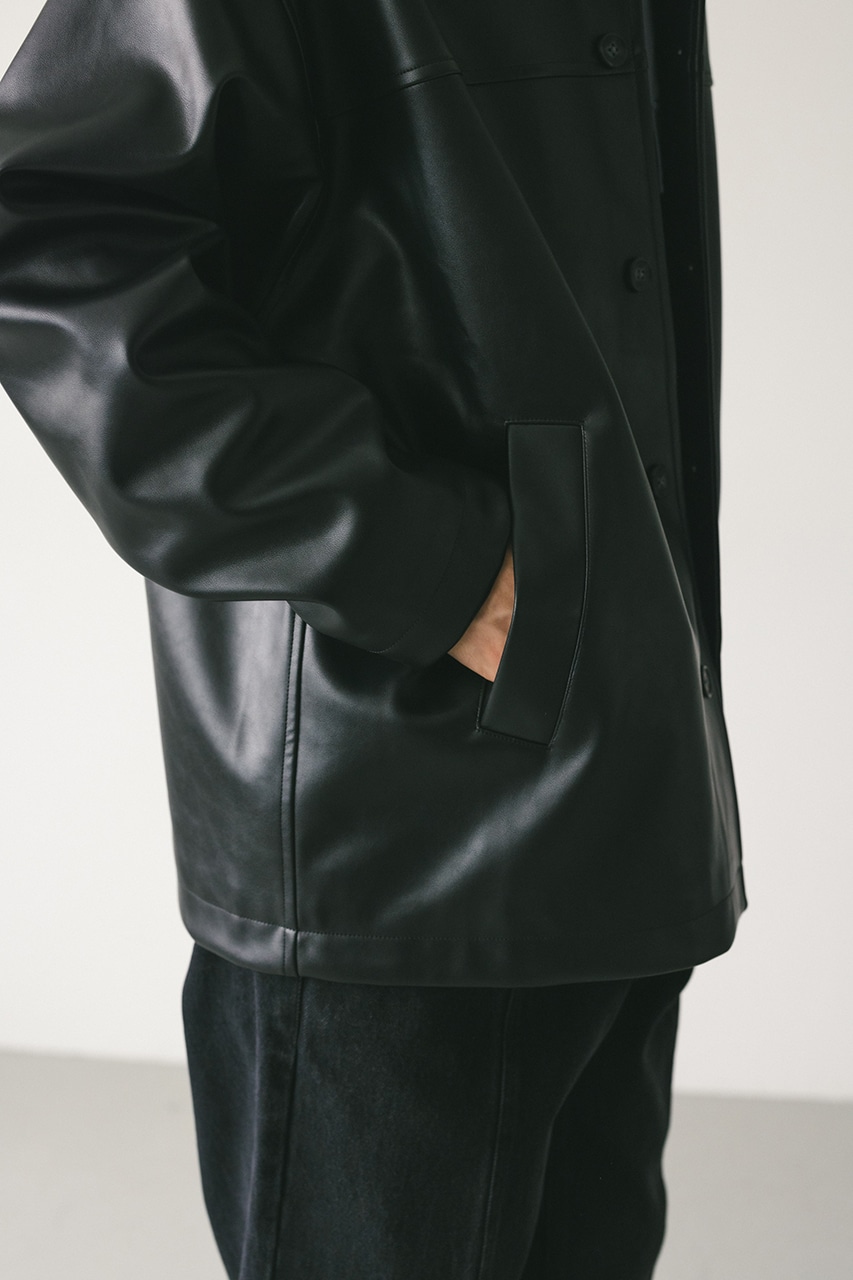 STYLEMIXER | リブカラーフェイクレザージャケット (ジャケット