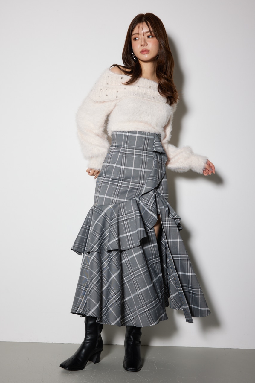 rienda | チェックフリルスリットスコートショートパンツ (パンツ