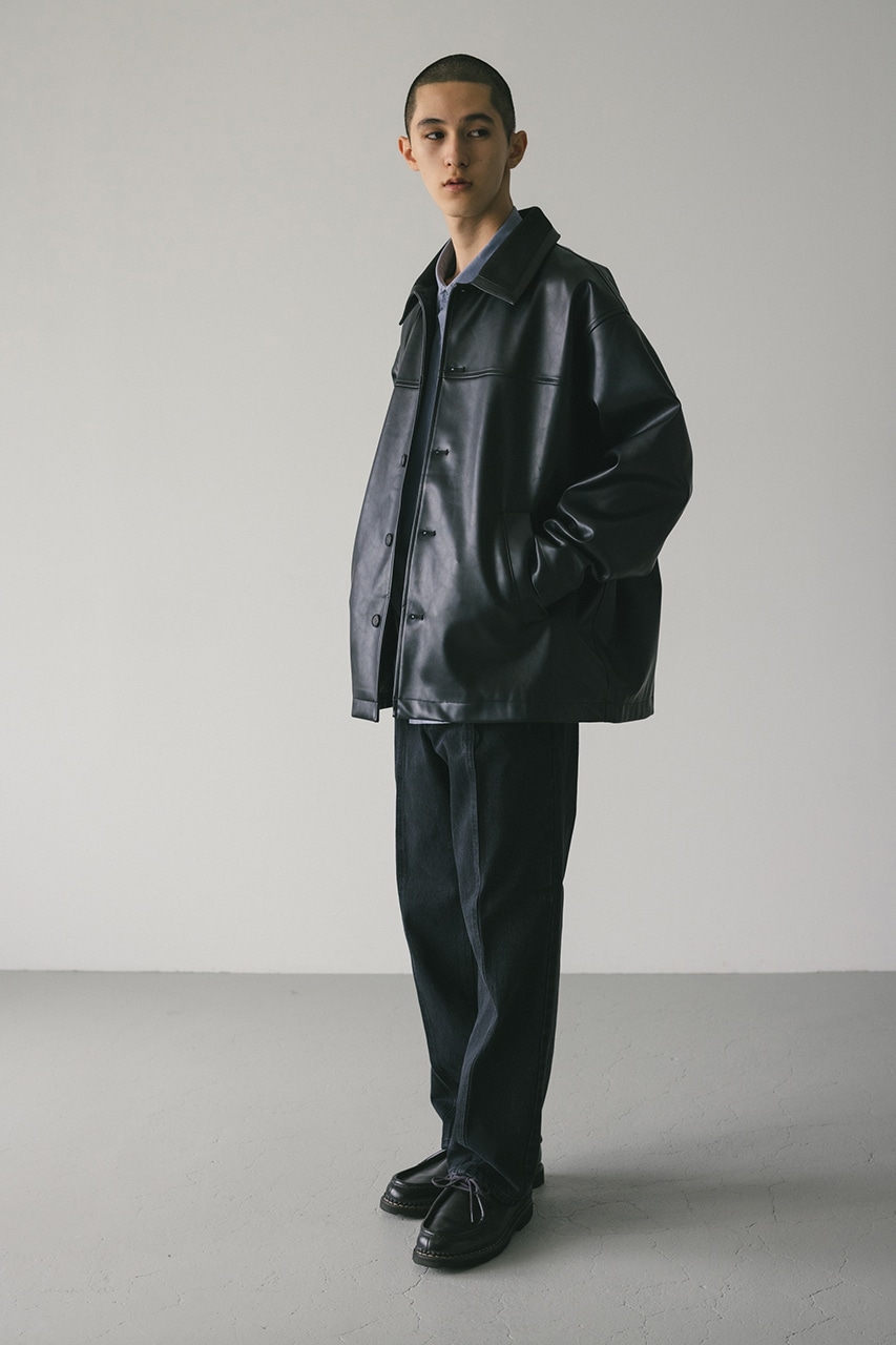 STYLEMIXER | リブカラーフェイクレザージャケット (ジャケット