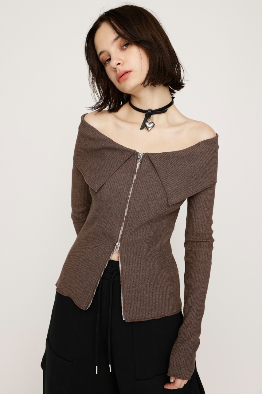 SLY | OFFSHOULDER FRONT ZIP トップス (Tシャツ・カットソー(長袖