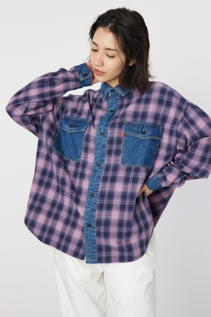 RODEO CROWNS WIDE BOWL | デニムドッキングチェックシャツ (シャツ