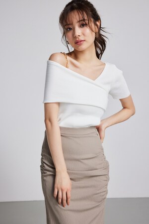rienda | アシンメトリーショルダーKnit TOP (ニット ) |SHEL'TTER