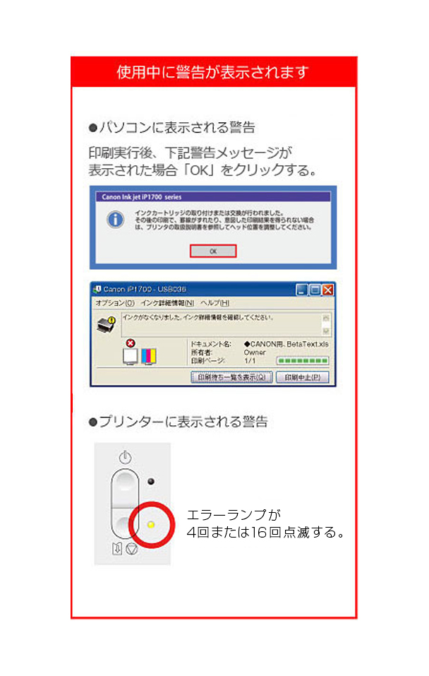 エコリカ｜インク残量検知機能の無効操作(PIXUS iP1700)