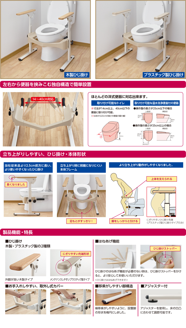 安寿 洋式トイレ用フレームS-はねあげR-2 / 533-087 木製ひじ掛け