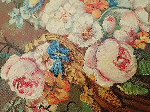 印象派油絵 薔薇花静物画 - 薔薇と天使のアンティーク