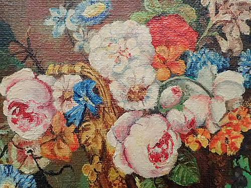 印象派油絵 薔薇花静物画 - 薔薇と天使のアンティーク