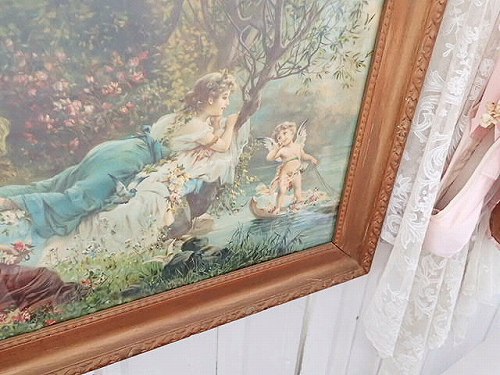 多色刷美術印刷 額装 『森の妖精と天使』 - 薔薇と天使のアンティーク