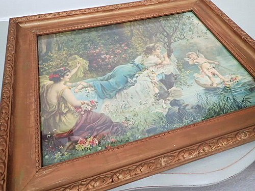 多色刷美術印刷 額装 『森の妖精と天使』 - 薔薇と天使のアンティーク