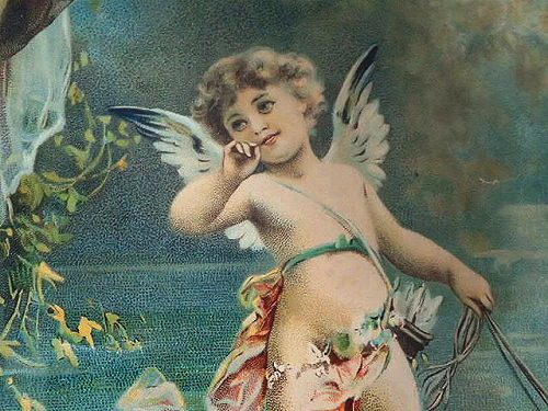 多色刷美術印刷 額装 『森の妖精と天使』 - 薔薇と天使のアンティーク