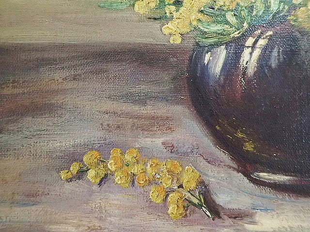 フランス油絵 『ミモザのある風景』 - 薔薇と天使のアンティーク