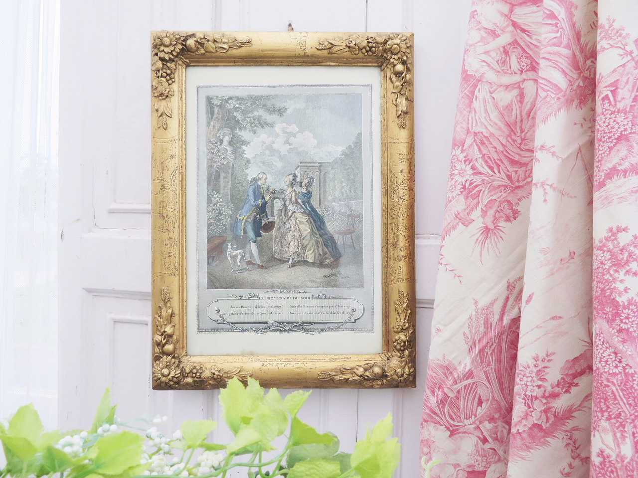 ワトー画 花彫刻フレーム『プロポーズ』 - 薔薇と天使のアンティーク