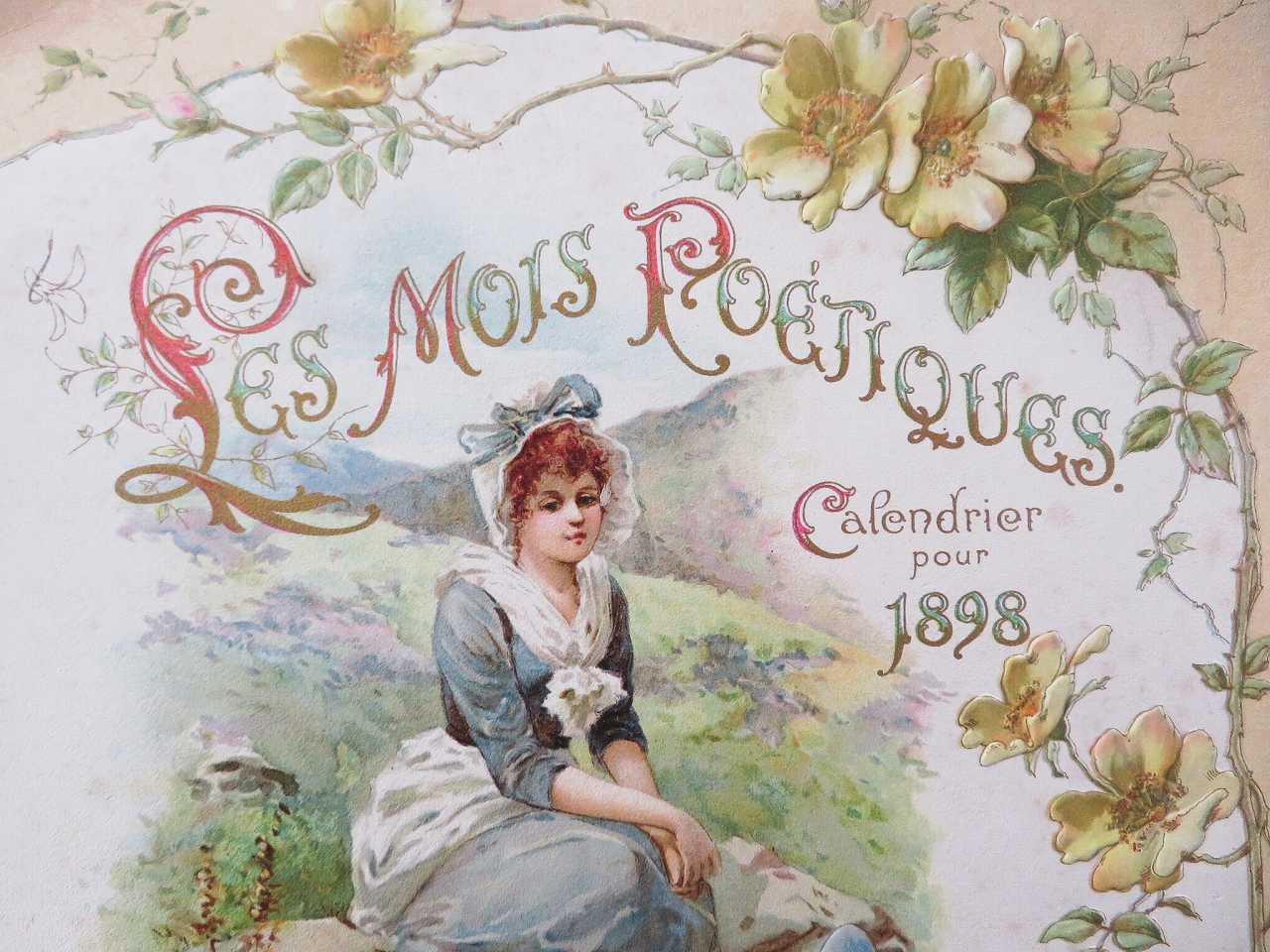 ヴィクトリアン 石版印刷 カレンダー『四季』 - 薔薇と天使のアンティーク