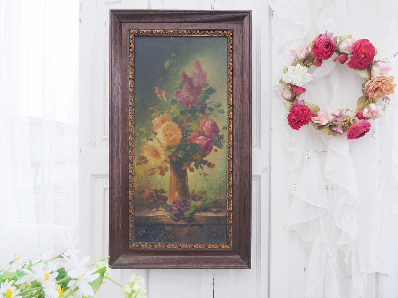 静物画油絵『花のある暮らし』 - 薔薇と天使のアンティーク