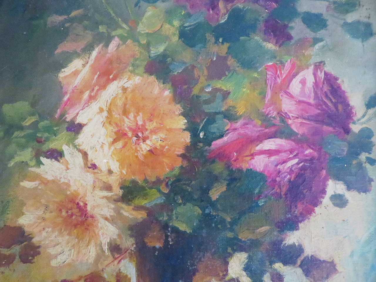 静物画油絵『花のある暮らし』 - 薔薇と天使のアンティーク