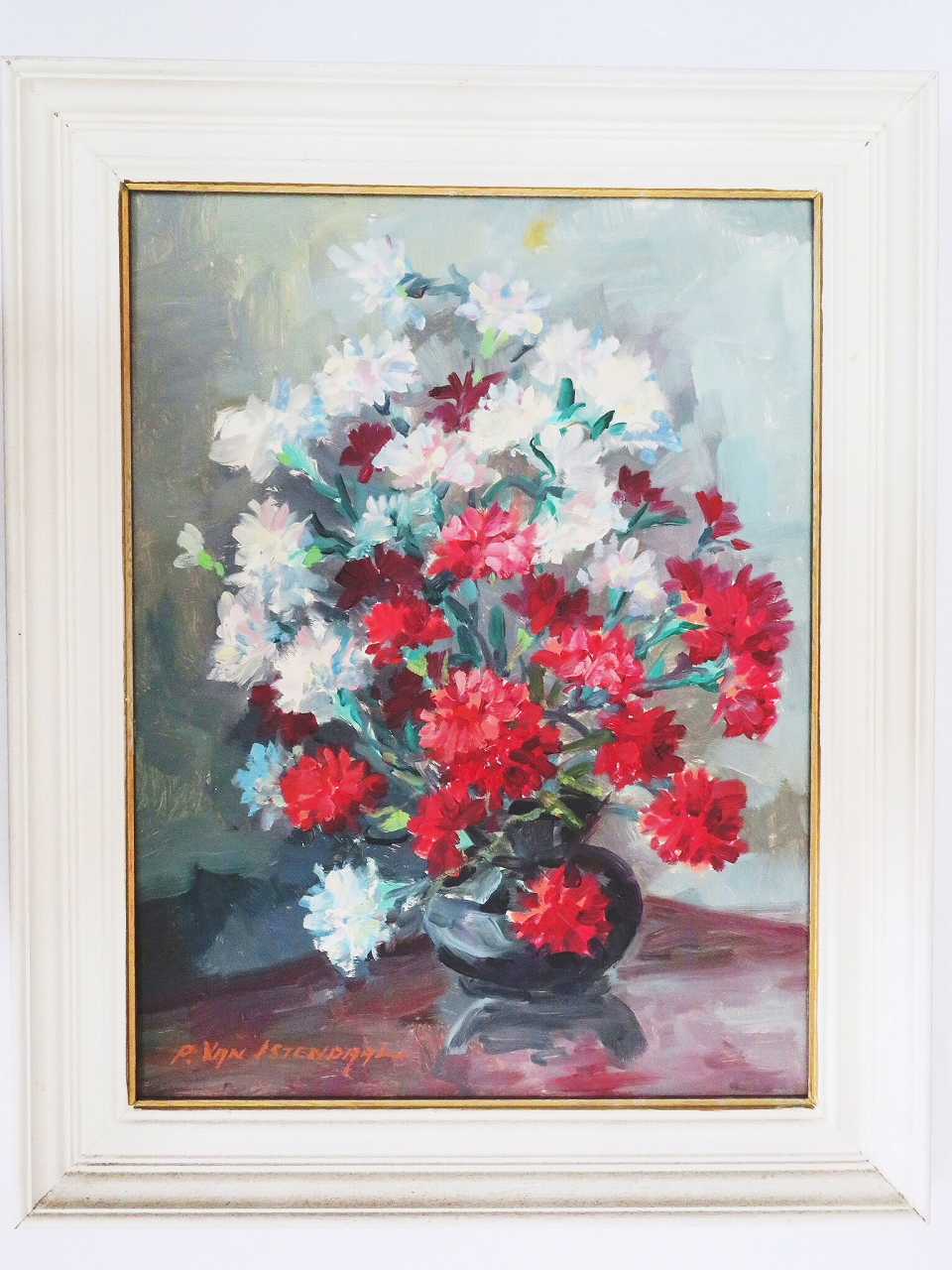 静物画油絵『花のある風景』（カーネーション） - 薔薇と天使の