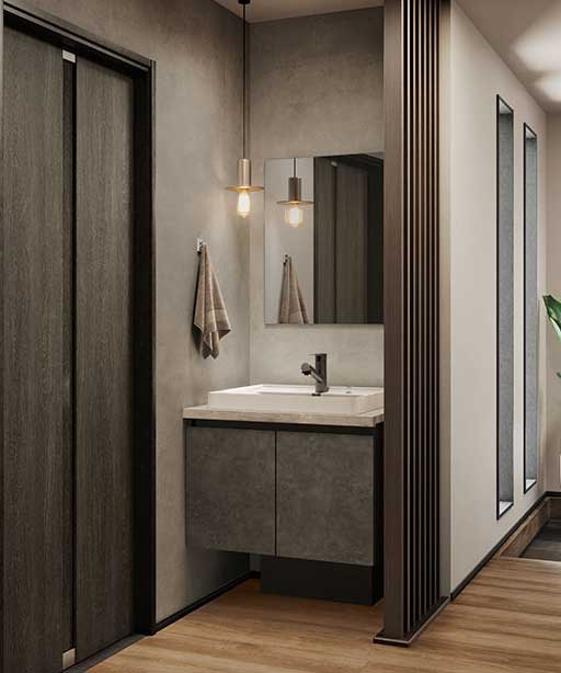 フロートスタイルの造作風洗面「アクアージュsai」を発売します