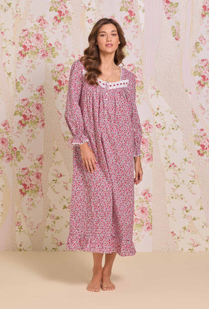Holiday Camellia Long Sleeve Cotton Lawn Ballet Nightgown - Eileen