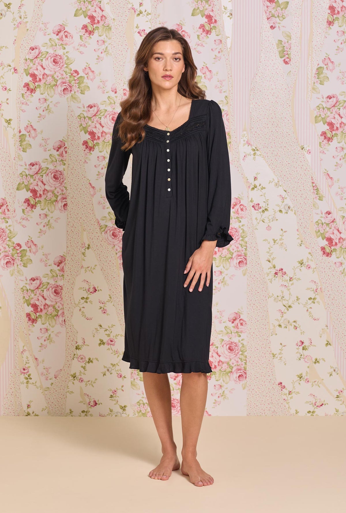 Iconic Black Tencel™ Modal Long Sleeve Ballet Nightgown - Eileen West
