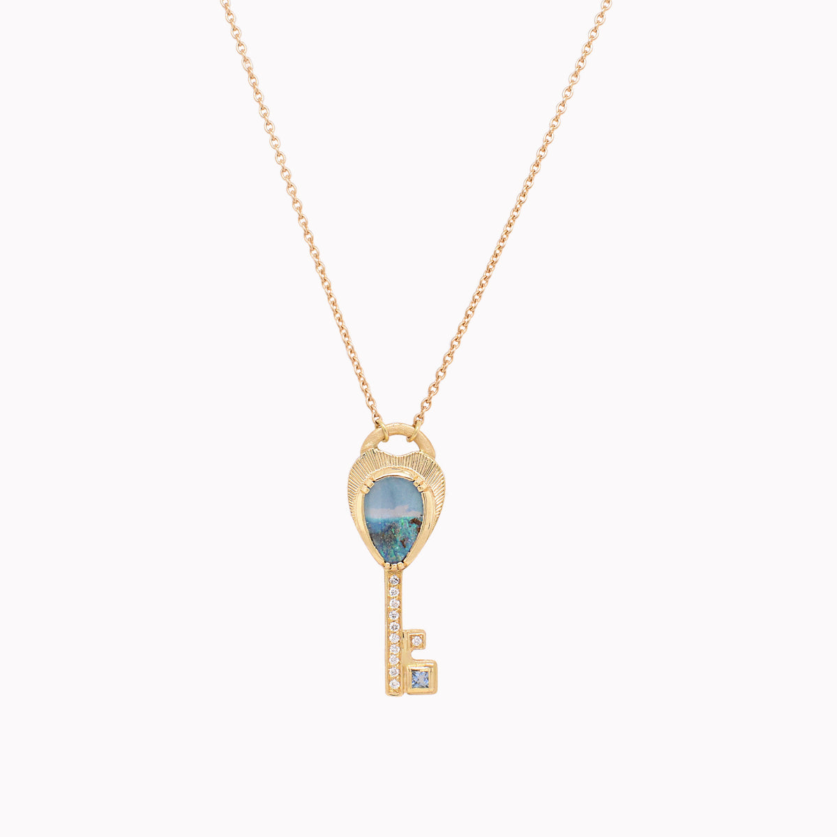 Opal Key & Aquamarine Accent Necklace – Eliza Page