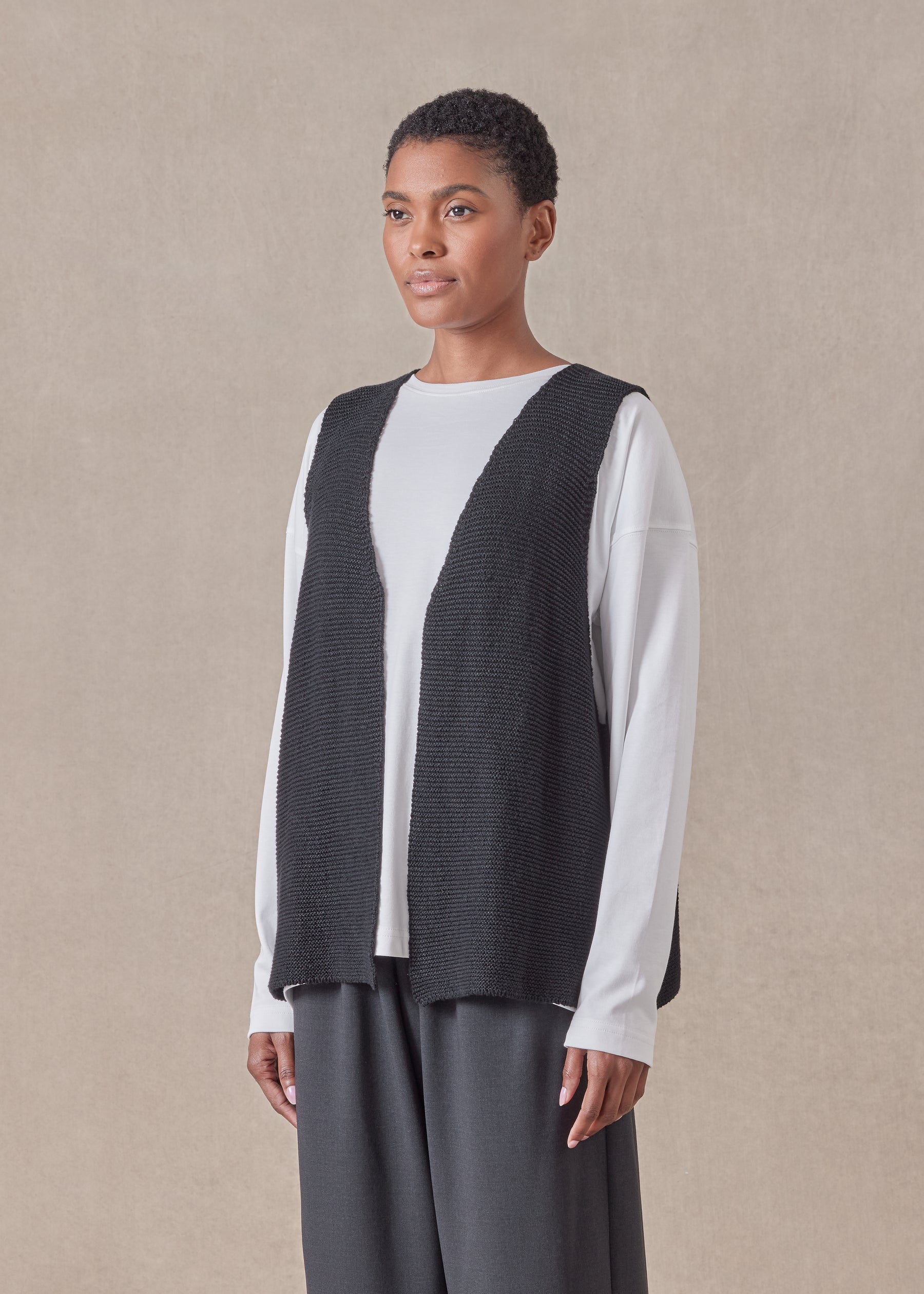 linen cotton mix open waistcoat - mid