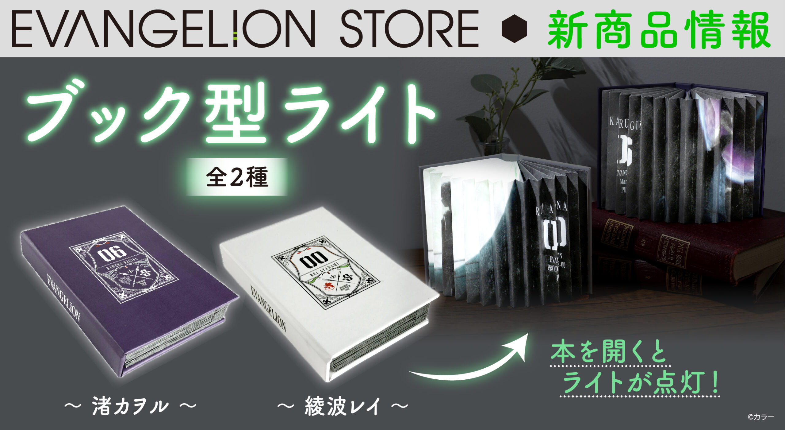EVANGELION STOREより綾波レイモデル／渚カヲルモデルのブック型ライト