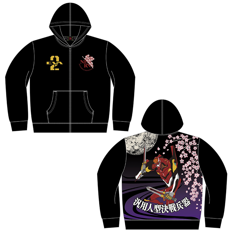 EVAx錦】月下桜2号機刺繍パーカー/ブラック(M ブラック