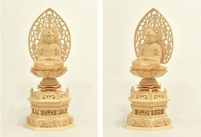 ヒノキ製白木仏像 7種類 3サイズ 座釈迦如来 座阿弥陀如来 舟立阿弥陀