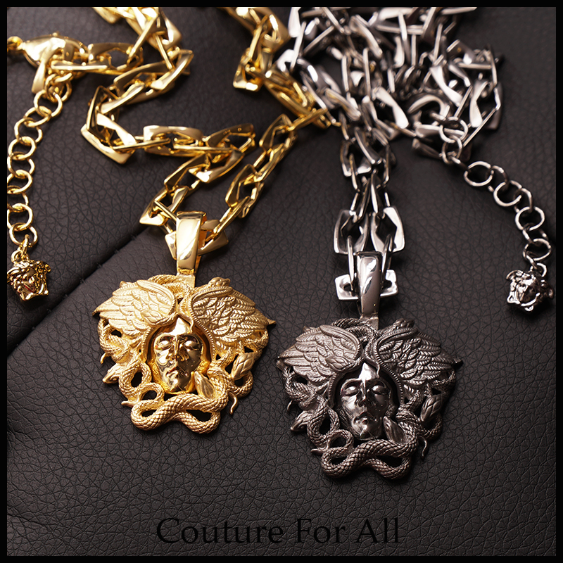 NEW $790 VERSACE Silver Tone MEDUSA WINGED SERPENT Pendant Link