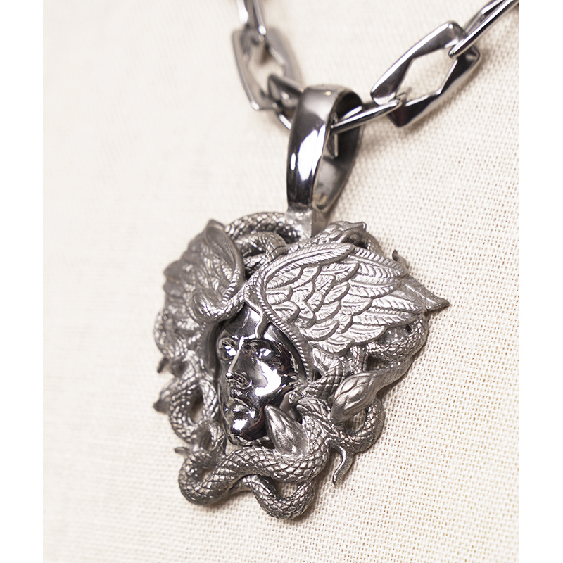 NEW $790 VERSACE Silver Tone MEDUSA WINGED SERPENT Pendant Link