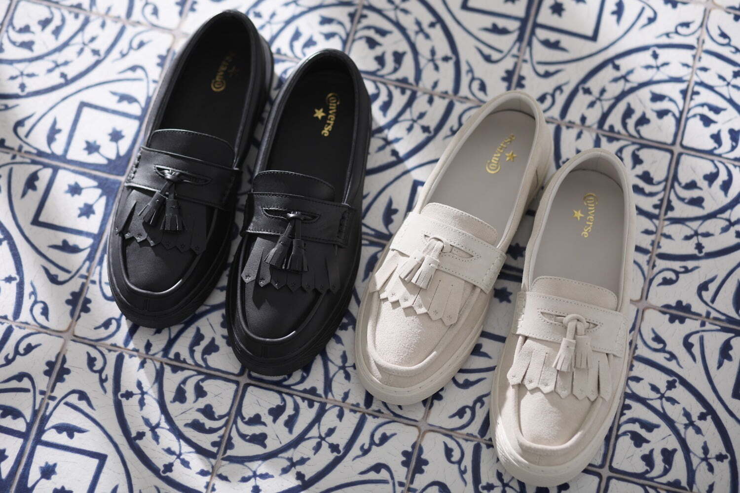 コンバース「オールスター クップ」新作、ブラックレザーの“ローファー