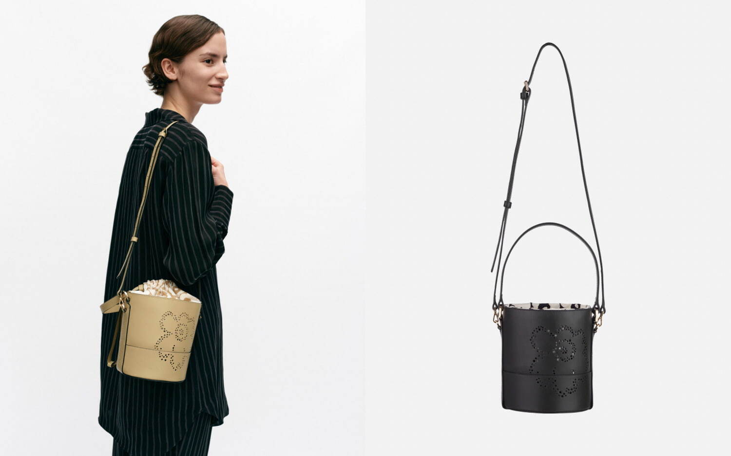 マリメッコ新作レザーバッグ、“ウニッコ柄”パンチング入りの2WAY