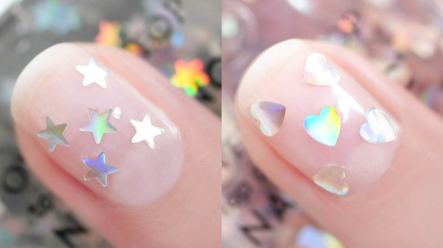 ネイルズ インク24年冬ネイル、“ハートや星型”ざっくりホログラムが