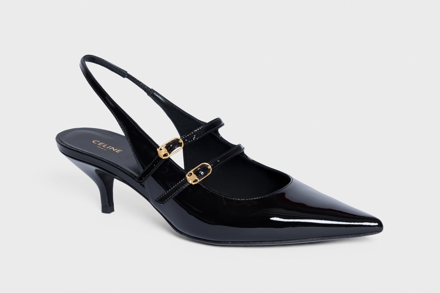 セリーヌのスリングバックパンプス、「トリオンフ」バックルのダブル